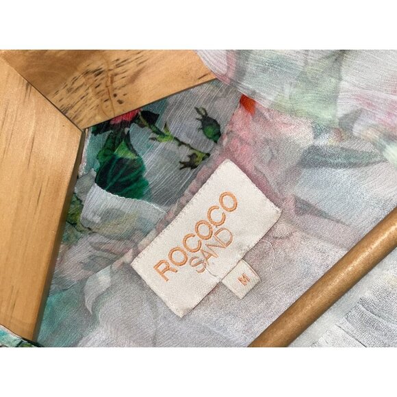 Rococo Sand Floral Sheer Wrap Tie Waist & High-Low Hem Women's Blouse Size M - Picture 8 of 11